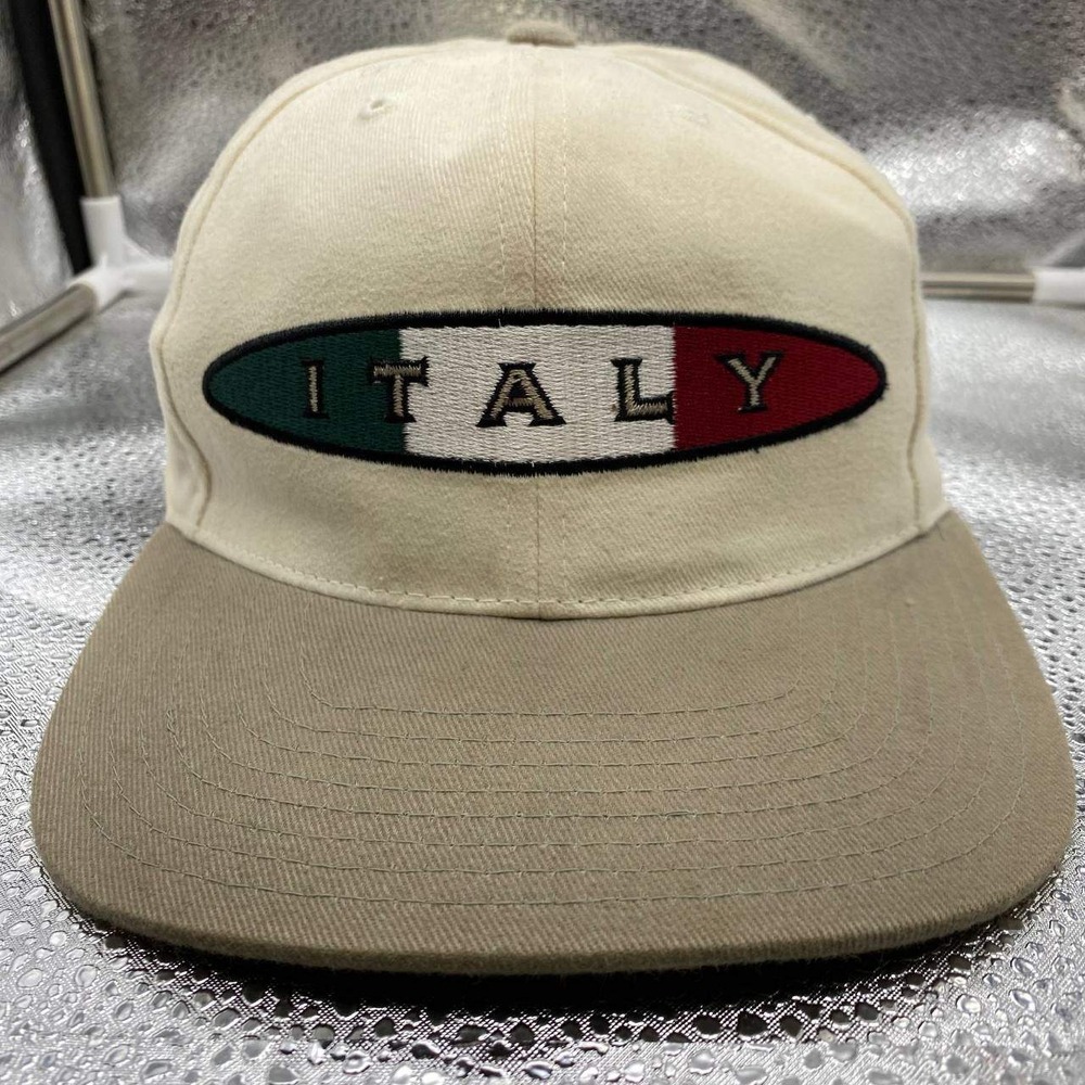 American Needle Italy Snapback Hat Mens OSFA Cream Tan Embroidered Flag Vintage